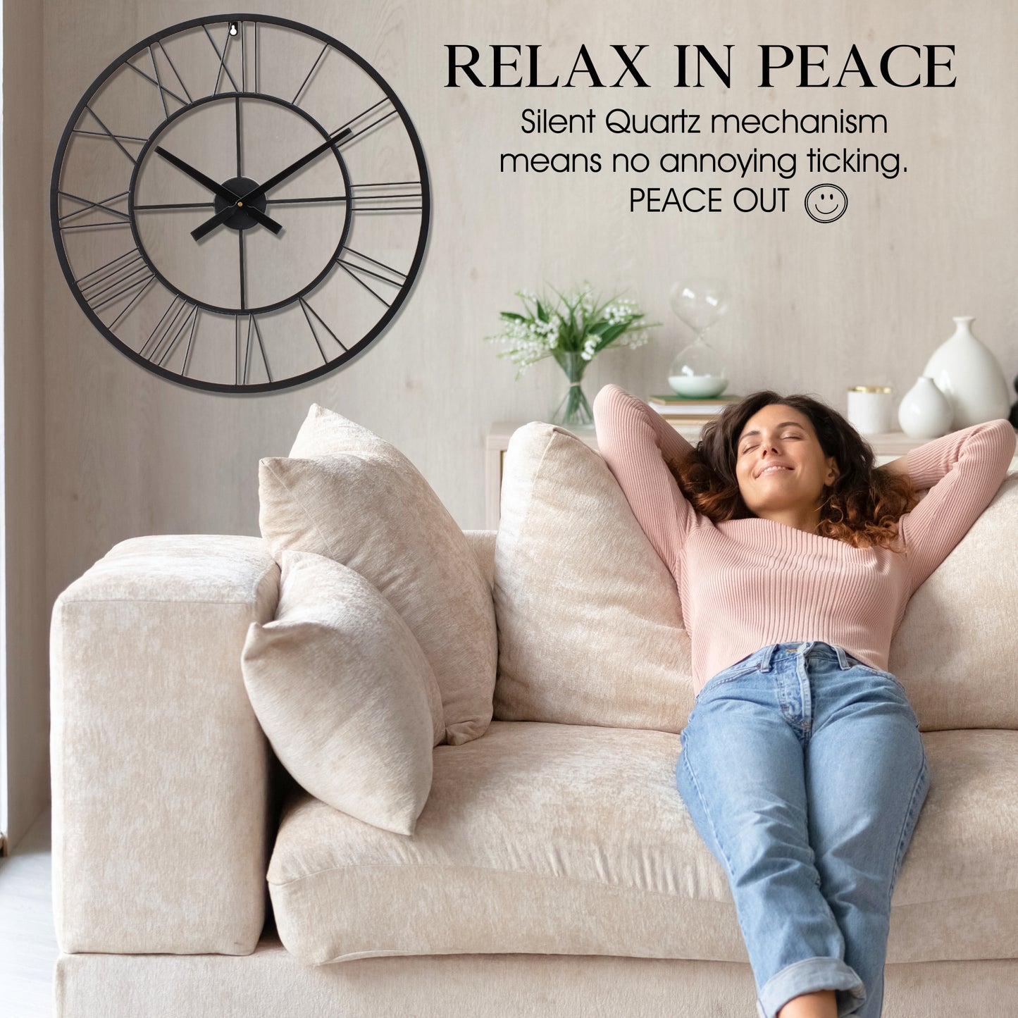 Extra Large Wall Clock 30 inches, Silent Wall Clocks for Living Room Decor, Black Clock, Kitchen Clock, Bedroom Decor, Indoor Or Outdoor Clock, 75cm