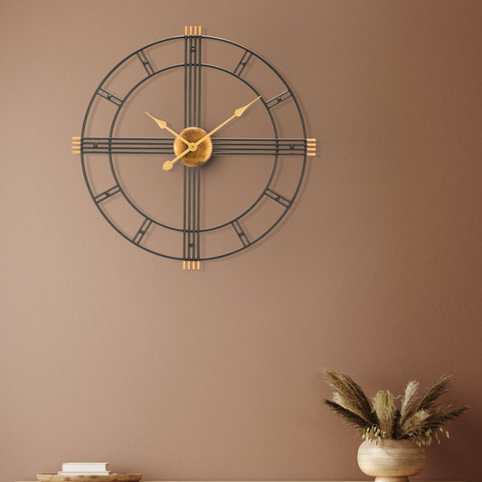 Room Tide, Large Wall Clock, Silent Wall Clocks for Living Room Decor, Kitchen Clock, Modern Decorative Wall Clock, Black & Gold Wall Clock, 45cm