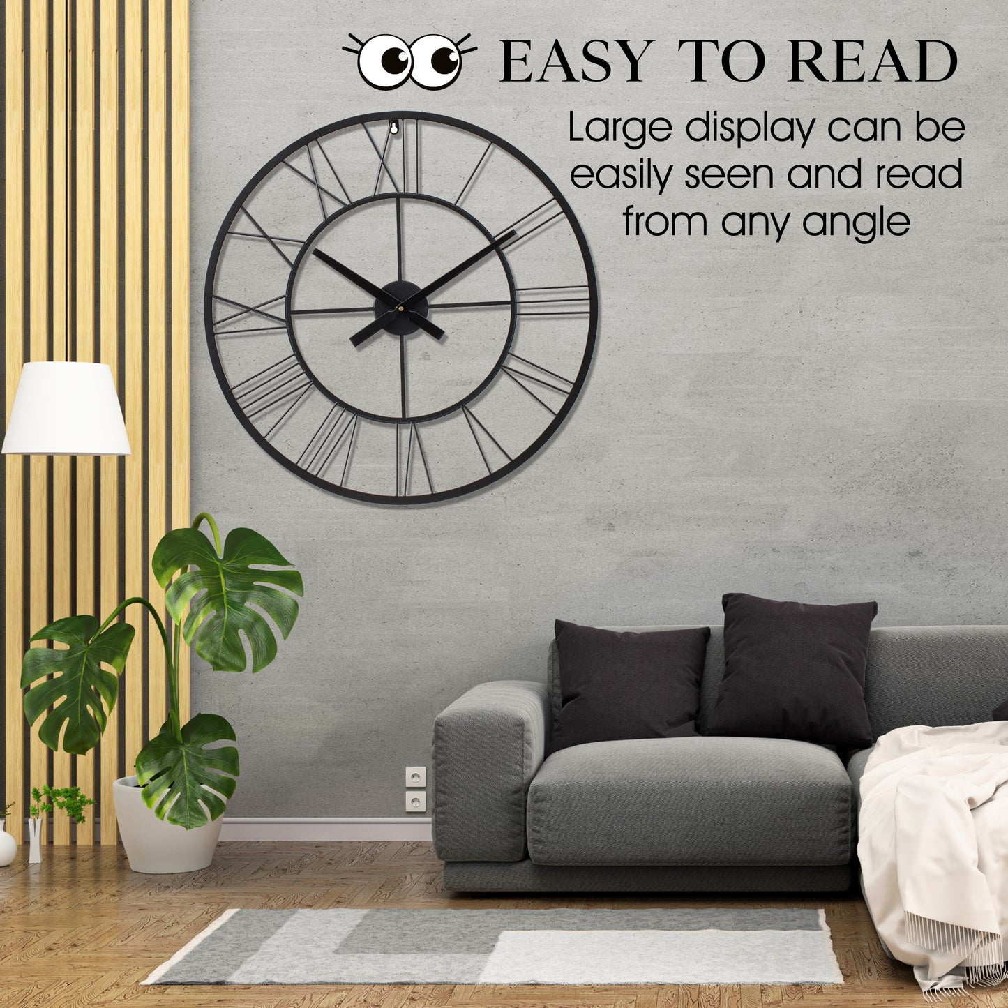 Extra Large Wall Clock 30 inches, Silent Wall Clocks for Living Room Decor, Black Clock, Kitchen Clock, Bedroom Decor, Indoor Or Outdoor Clock, 75cm