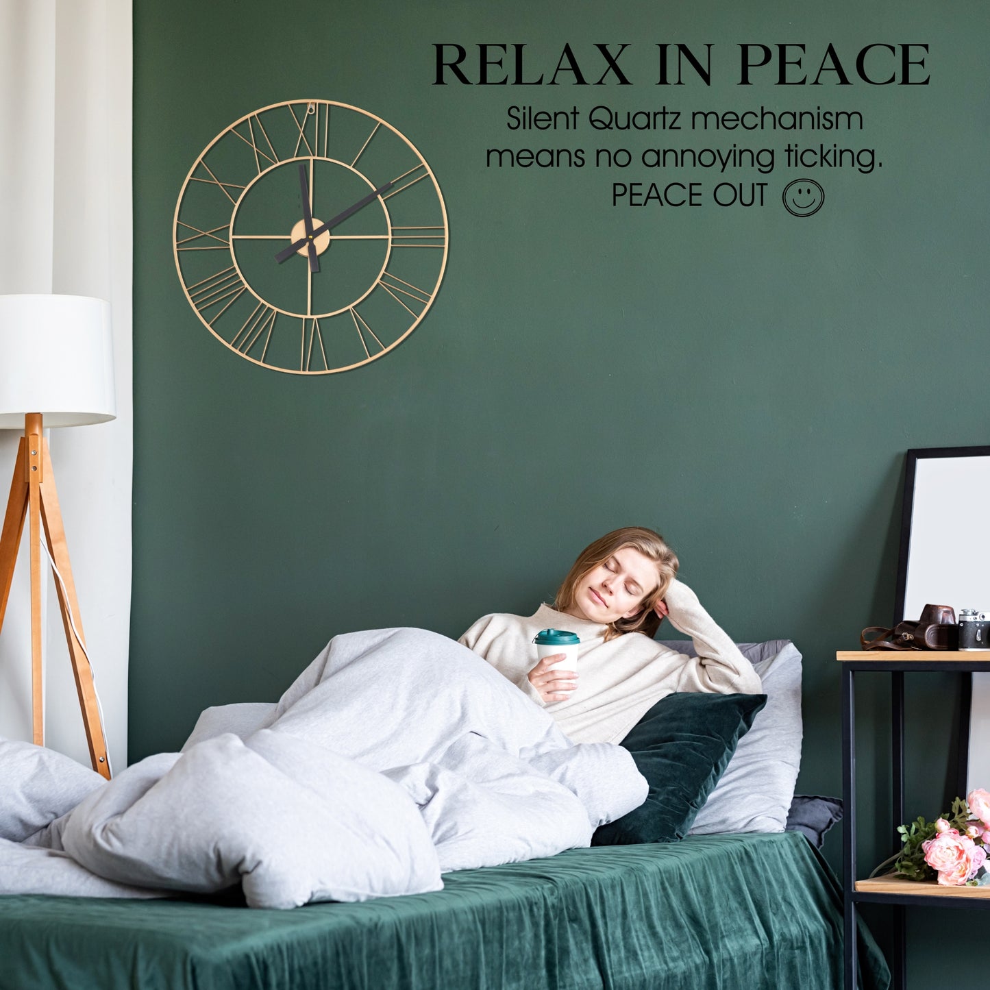 Large Wall Clock, Roman Numerals, Silent Wall Clocks for Living Room Decor, Easy to Read Kitchen Clock, Gold Wall Clock, 60cm