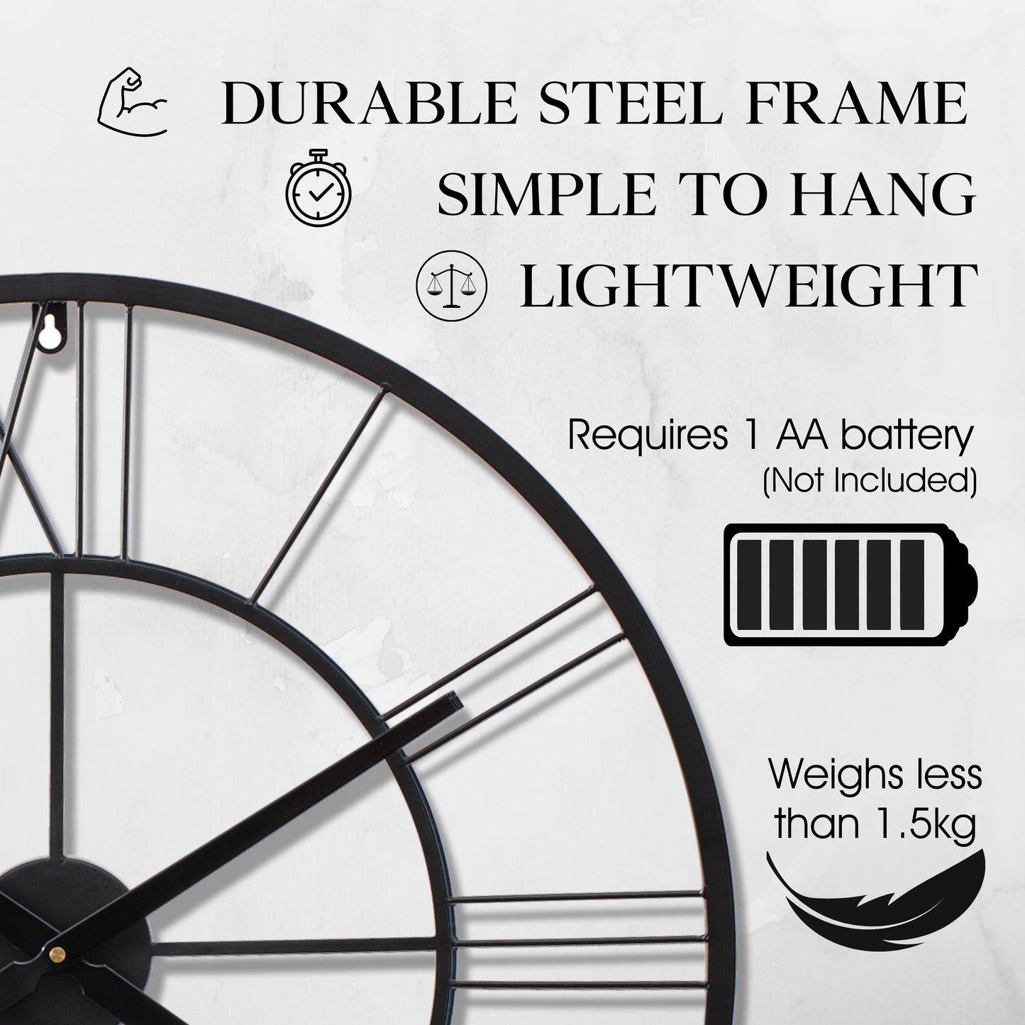 Extra Large Wall Clock 30 inches, Silent Wall Clocks for Living Room Decor, Black Clock, Kitchen Clock, Bedroom Decor, Indoor Or Outdoor Clock, 75cm
