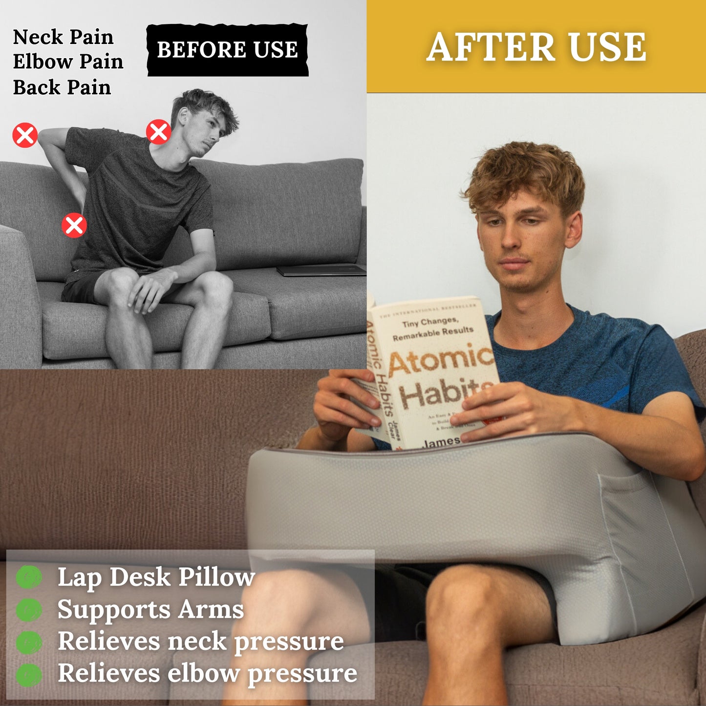 Lap Desk Pillow - Gaming Pillow, Reading Pillow, Laptop Desk for Bed, Couch Desk, Luxurious Lap Pillow Desk Supports Arms Shoulders Neck, Memory Foam.