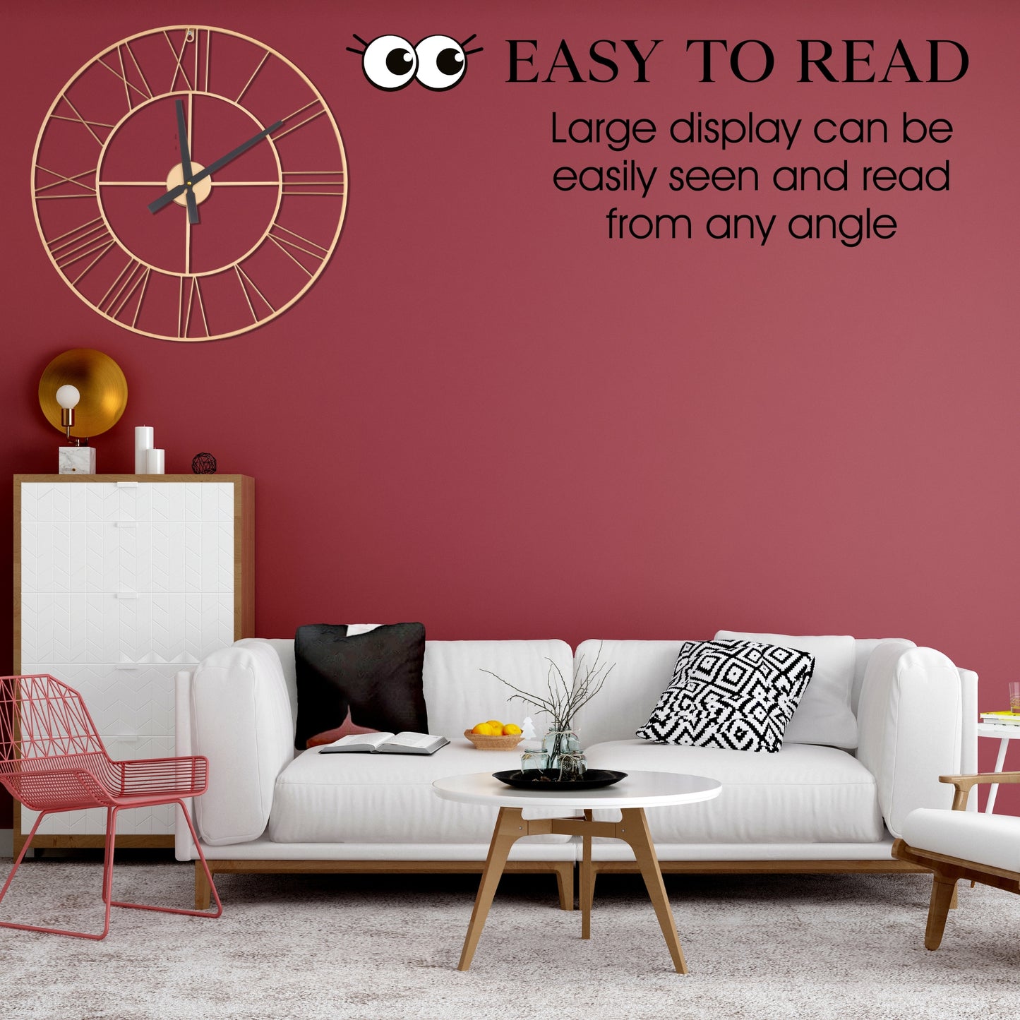 Large Wall Clock, Roman Numerals, Silent Wall Clocks for Living Room Decor, Easy to Read Kitchen Clock, Gold Wall Clock, 60cm