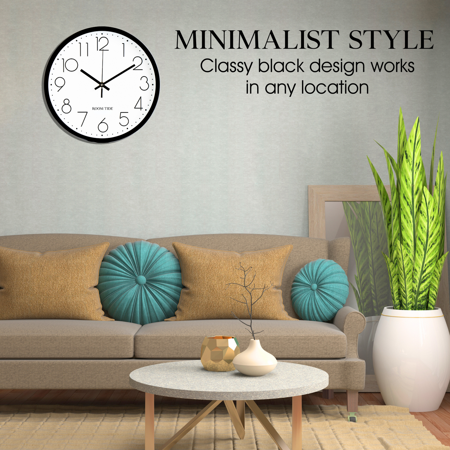 Room Tide Silent Wall Clock, Quartz Movement, Easy to Read for Kitchen, Living Room, Home Office, School - Black & White 30cm