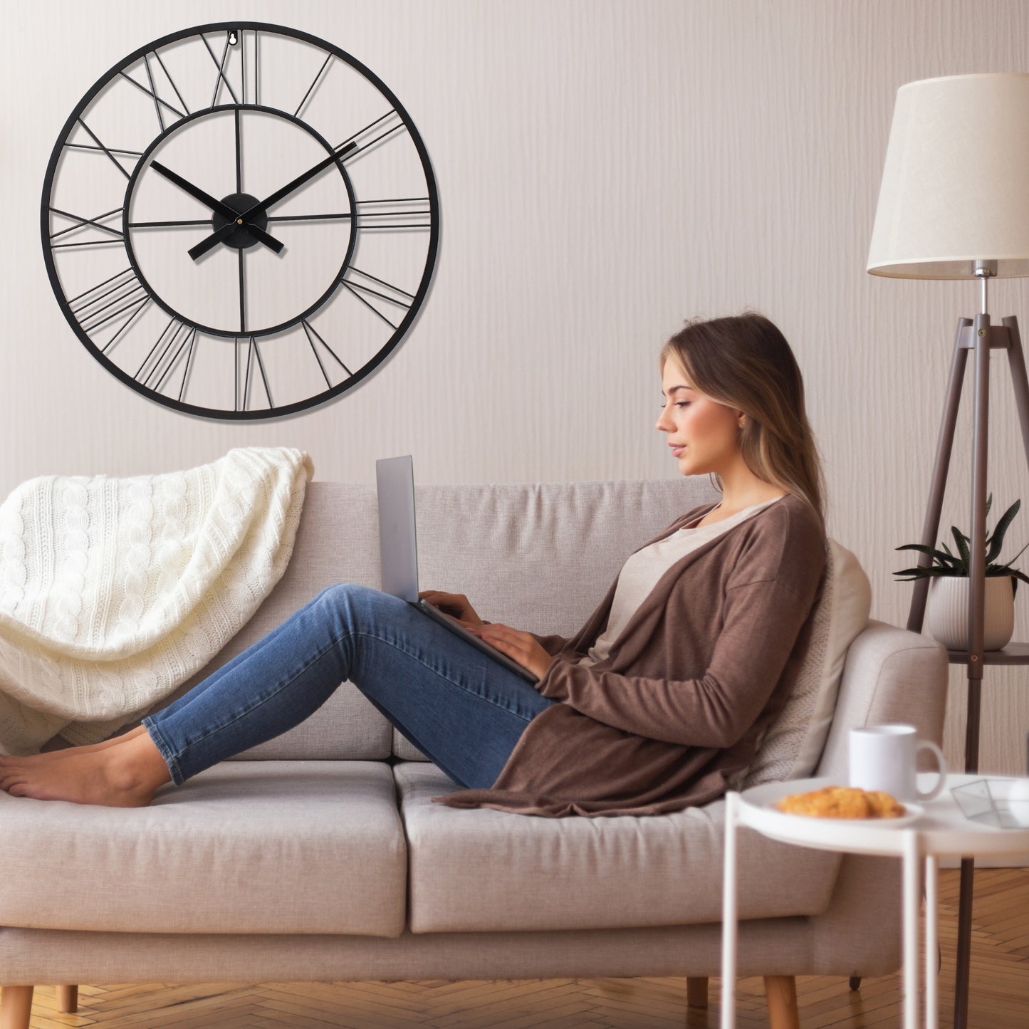 Extra Large Wall Clock 30 inches, Silent Wall Clocks for Living Room Decor, Black Clock, Kitchen Clock, Bedroom Decor, Indoor Or Outdoor Clock, 75cm