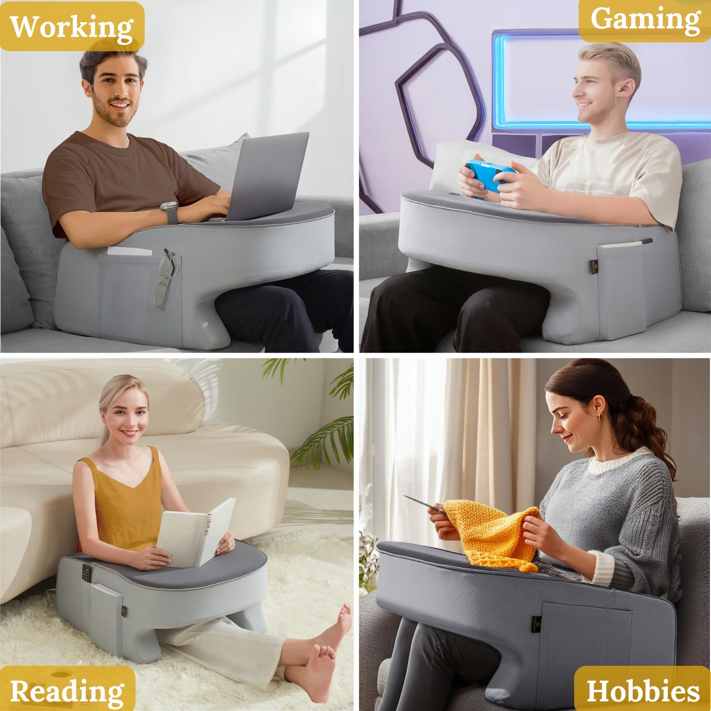 Lap Desk Pillow - Gaming Pillow, Reading Pillow, Laptop Desk for Bed, Couch Desk, Luxurious Lap Pillow Desk Supports Arms Shoulders Neck, Memory Foam.