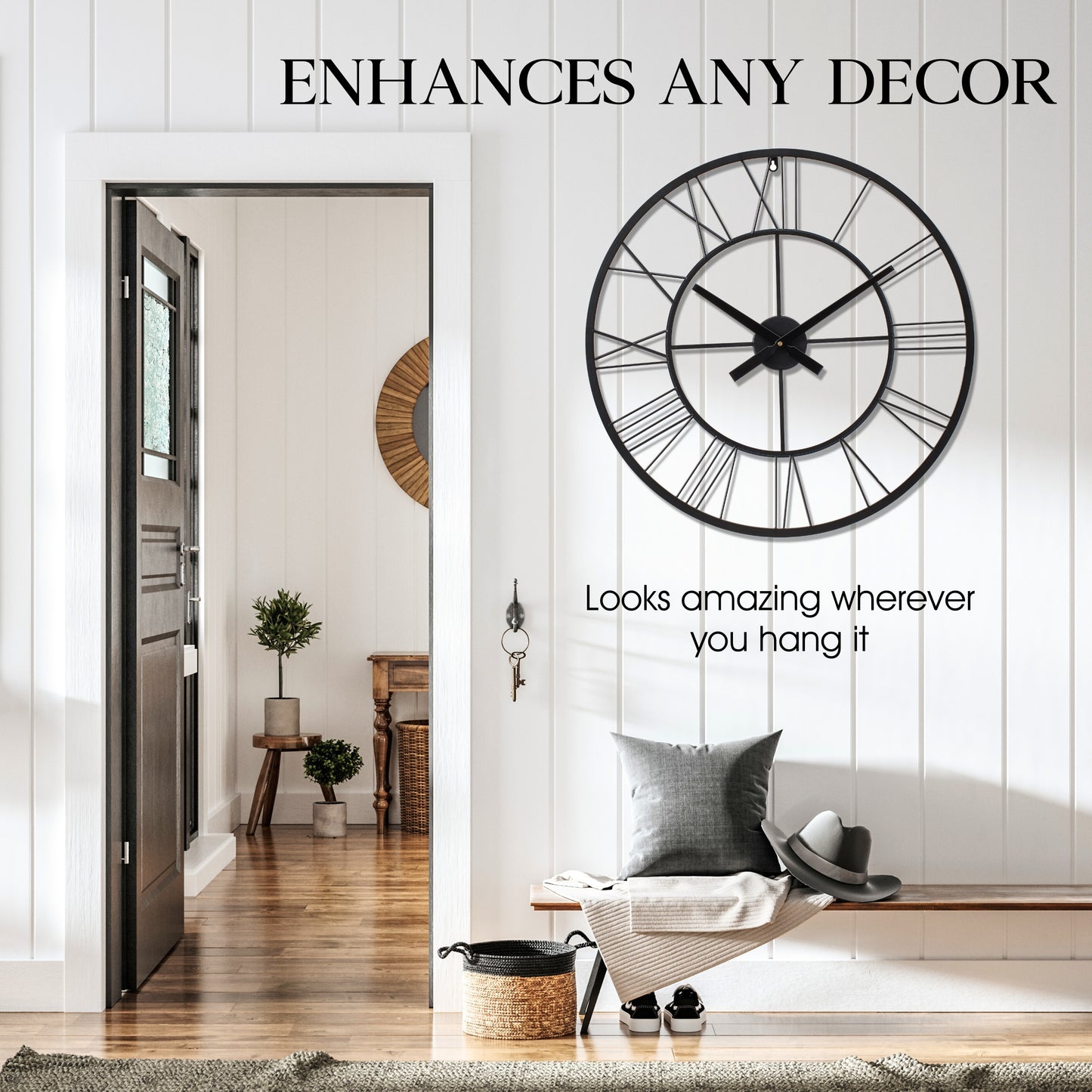 Extra Large Wall Clock 30 inches, Silent Wall Clocks for Living Room Decor, Black Clock, Kitchen Clock, Bedroom Decor, Indoor Or Outdoor Clock, 75cm