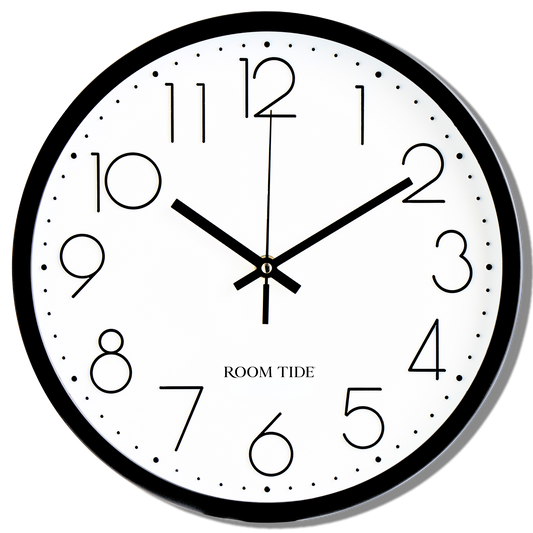 Room Tide Silent Wall Clock, Quartz Movement, Easy to Read for Kitchen, Living Room, Home Office, School - Black & White 30cm