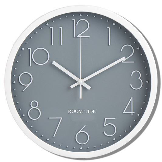 Room Tide Silent Wall Clock, Quartz Movement, Easy to Read for Kitchen, Living Room, Home Office, School - Grey 30cm