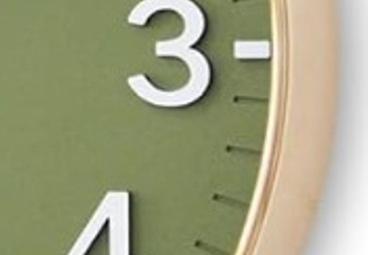 Room Tide Silent Wall Clock, Quartz Movement, Easy to Read for Kitchen, Living Room, Home Office, School - Olive Green 30cm