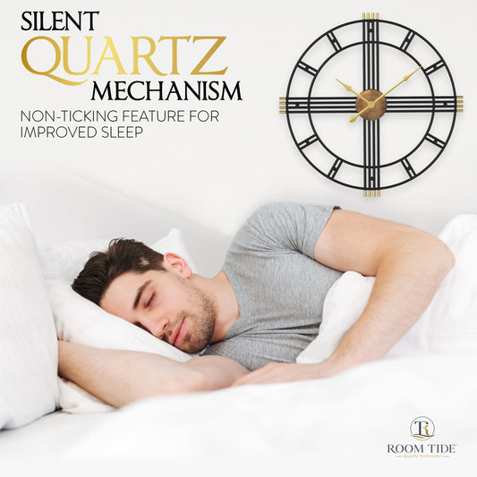 Room Tide, Large Wall Clock, Silent Wall Clocks for Living Room Decor, Kitchen Clock, Modern Decorative Wall Clock, Black & Gold Wall Clock, 60cm